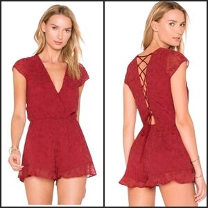 Lovers + Friends Wine Red Floral Hey Babe Romper